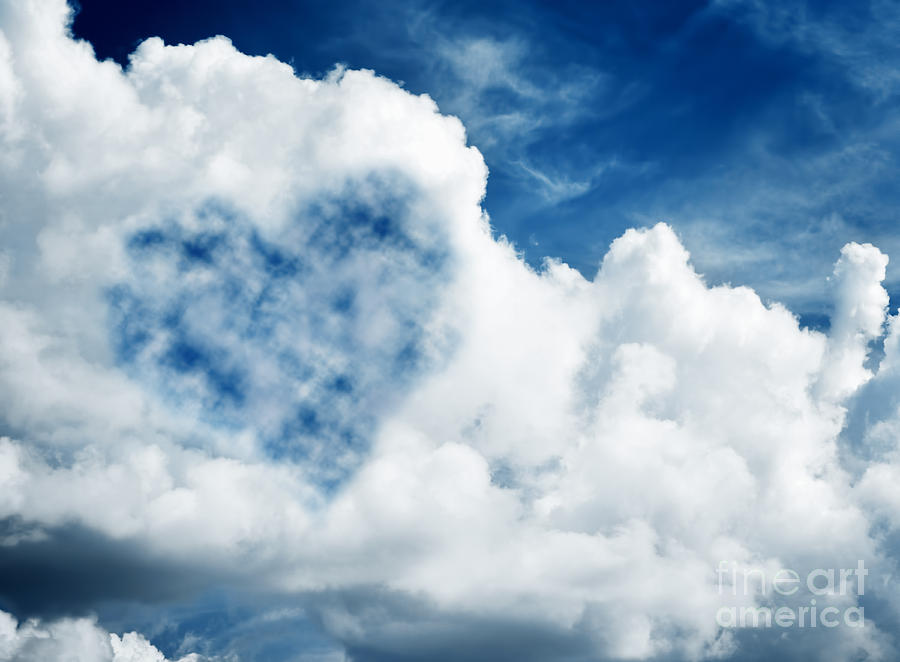 Nature Photograph - Heart shaped cloud on blue sunny sky. #1 by Michal Bednarek