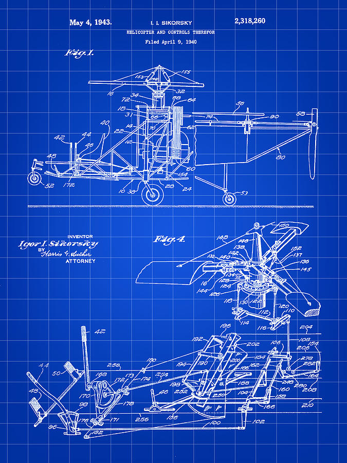 Helicopter Digital Art - Helicopter Patent 1940 - Blue by Stephen Younts