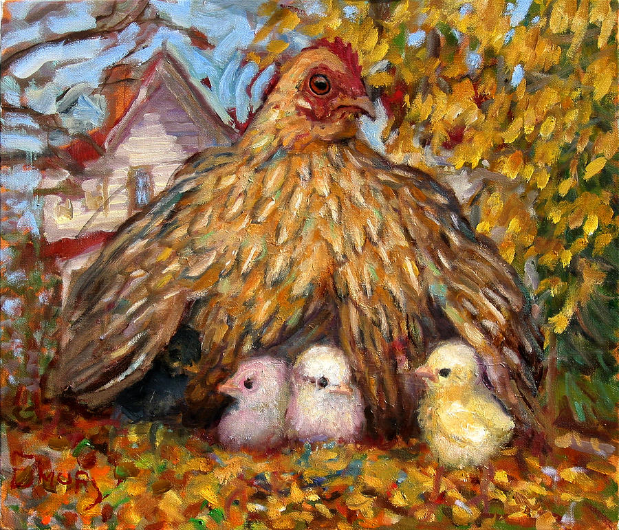 Primary Colors Painting - Hen and Chicks #1 by Paul Emory