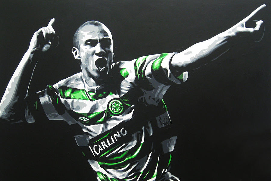 Soccer Painting - Henrik Larsson - Celtic FC #1 by Geo Thomson