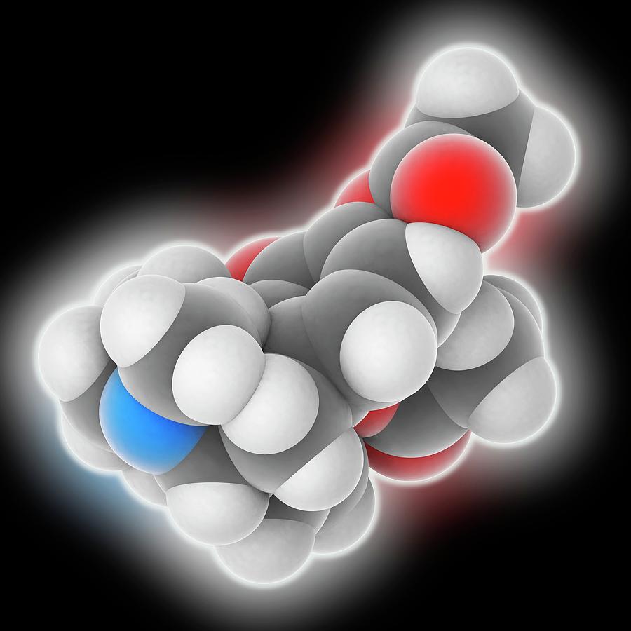 Black Background Photograph - Heroin Drug Molecule #1 by Laguna Design
