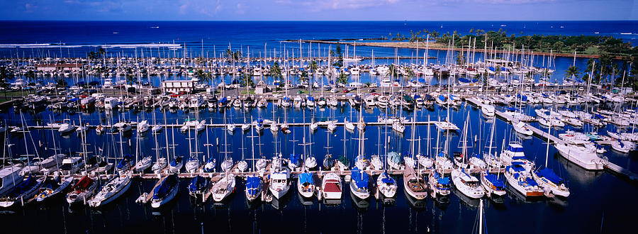 Honolulu Photograph - High Angle View Of Boats In A Row, Ala #1 by Panoramic Images