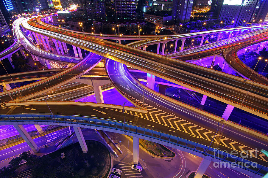Rush Hour Movie Photograph - Highway Intersection in Shanghai #1 by Lars Ruecker