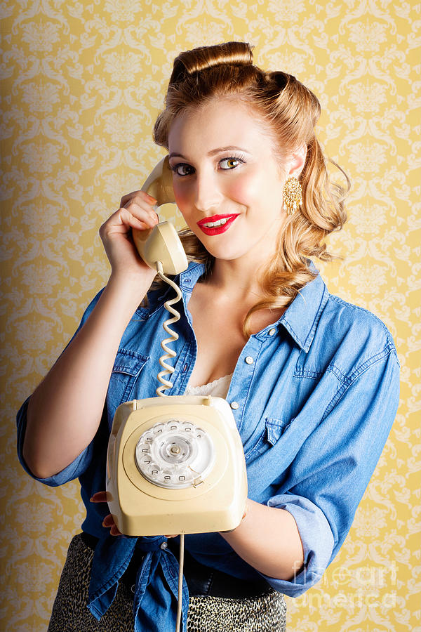 Hip Retro Girl Talking On Vintage Telephone Photograph by Jorgo Photography