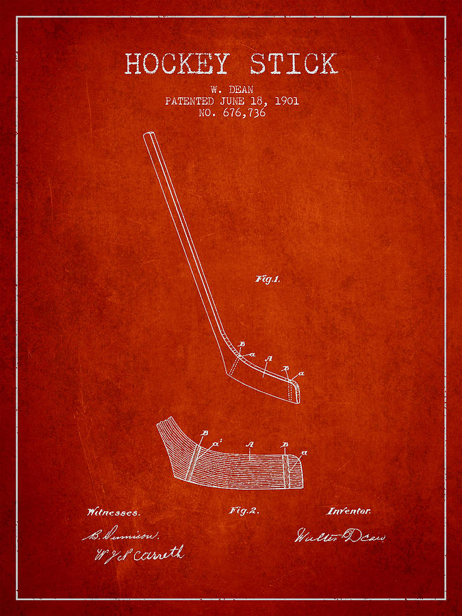 Hockey Digital Art - Hockey Stick Patent Drawing From 1901 #4 by Aged Pixel