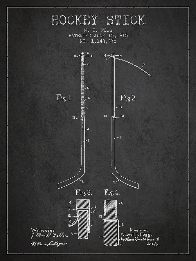 Hockey Digital Art - Hockey Stick patent Drawing from 1915 #5 by Aged Pixel