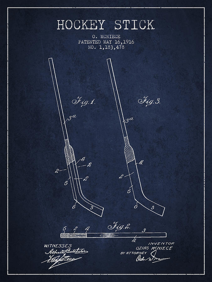 Hockey Digital Art - Hockey Stick Patent Drawing From 1916 #2 by Aged Pixel