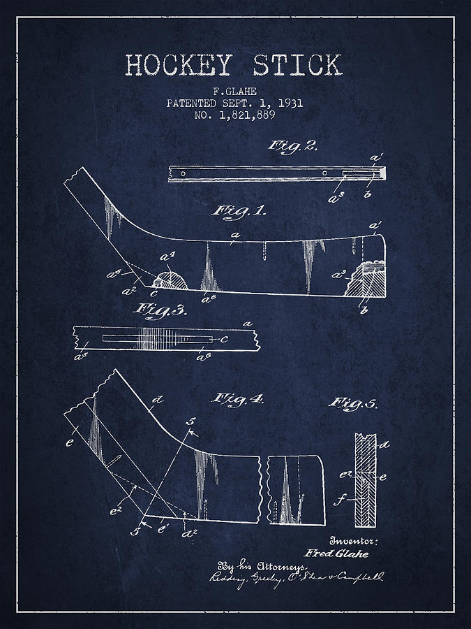 Hockey Stick Patent Drawing From 1931 Digital Art