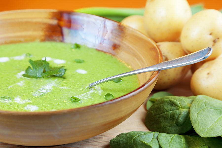 Homemade potato and spinach soup #1 Photograph by Alexey Stiop