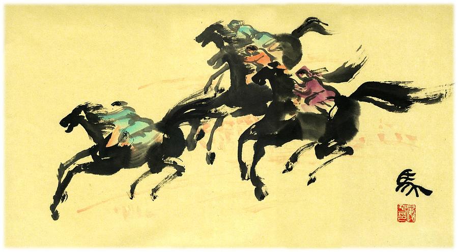 Horse Racing  #1 Painting by Ping Yan