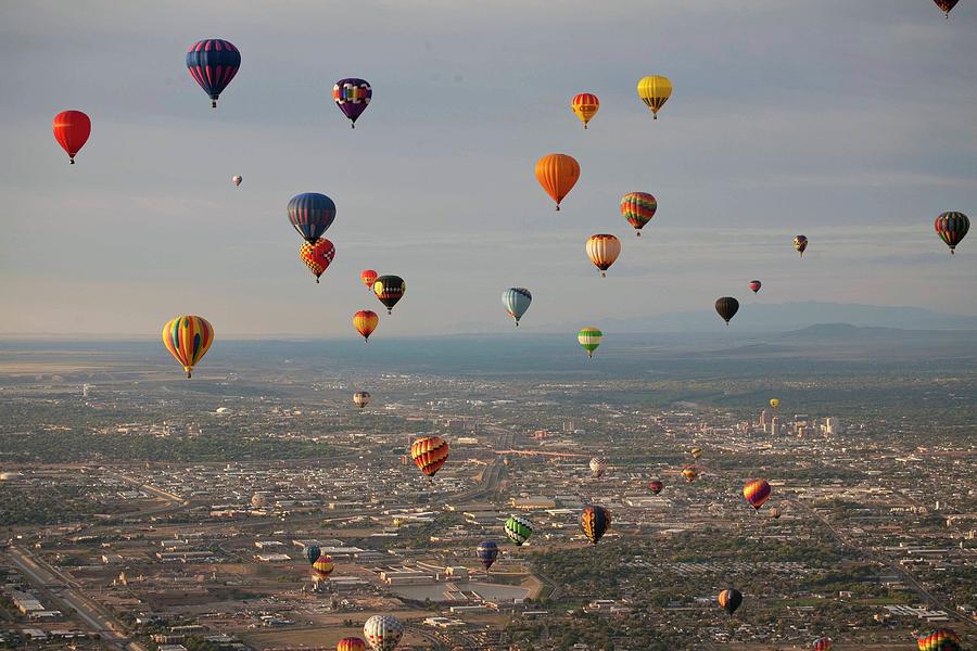 Hot Air Balloon Mass Ascent #1 Photograph by Peter Menzel