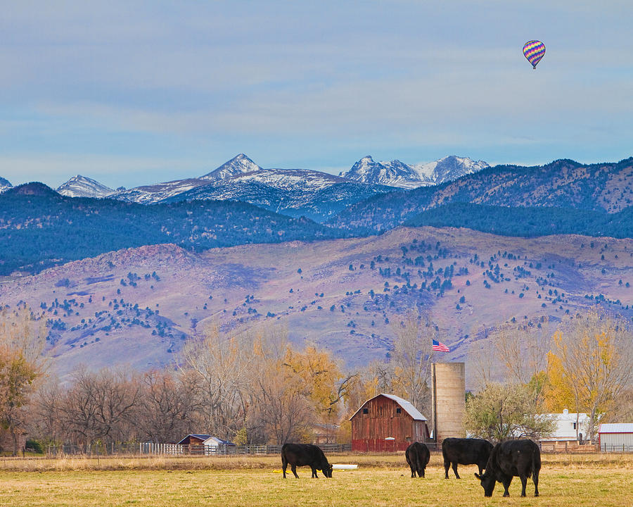 Cow Photograph - Hot Air Balloon Rocky Mountain County View by James BO Insogna