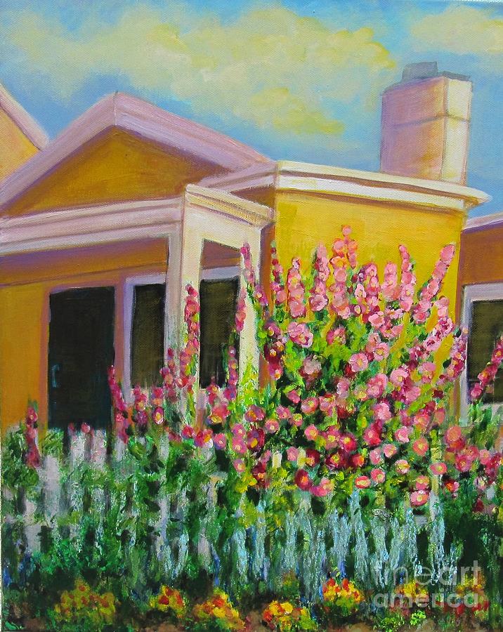 Hot Hollyhocks Painting by Laurie Morgan