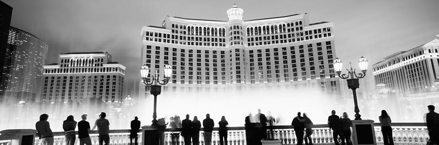 Black And White Photograph - Hotel Lit Up At Night, Bellagio Resort #1 by Panoramic Images