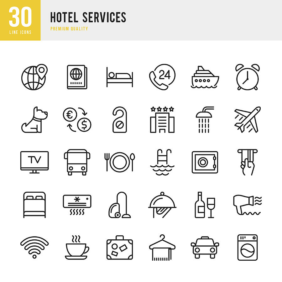 Hotel Services  - set of thin line vector icons #1 Drawing by Fonikum