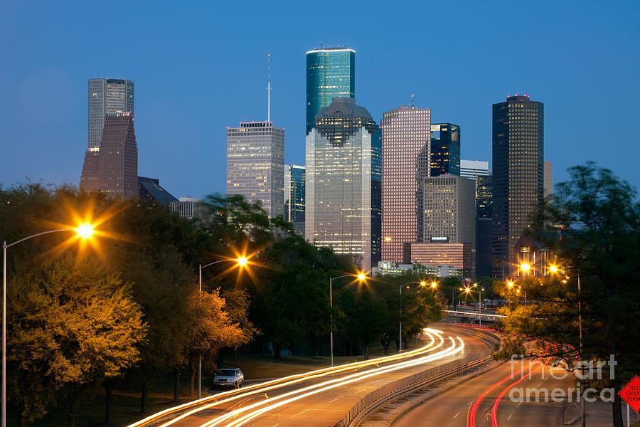 Houston Photograph - Houston Skyline at dusk #1 by Bill Cobb