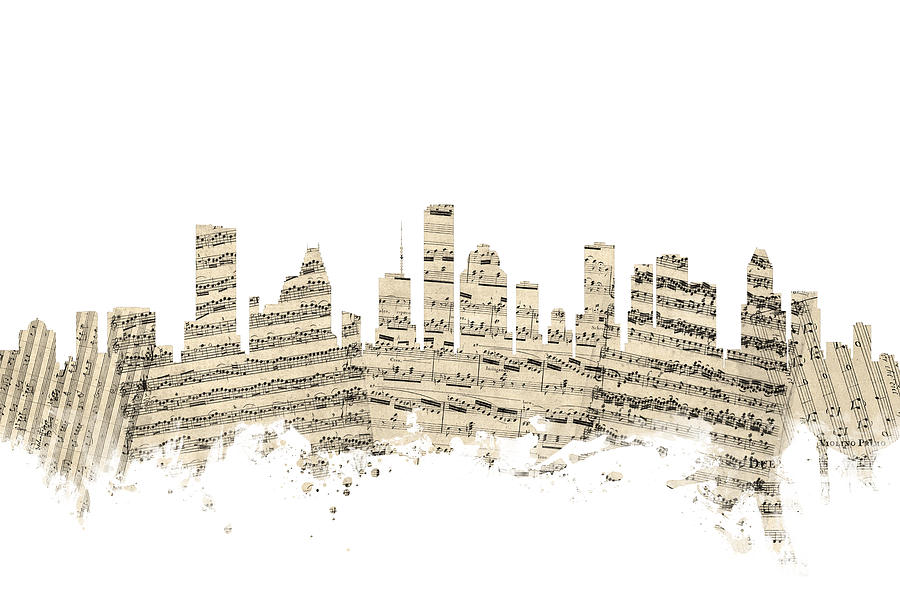 Houston Texas Skyline Sheet Music Cityscape #1 Digital Art by Michael Tompsett