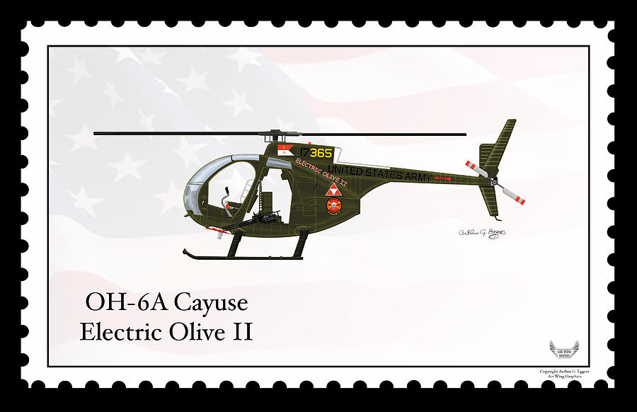 Helicopter Digital Art - Hughes OH-6A Cayuse Electric Olive II #1 by Arthur Eggers
