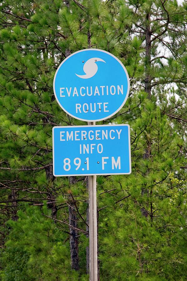 Hurricane Evacuation Sign #1 Photograph by Jim Edds/science Photo Library