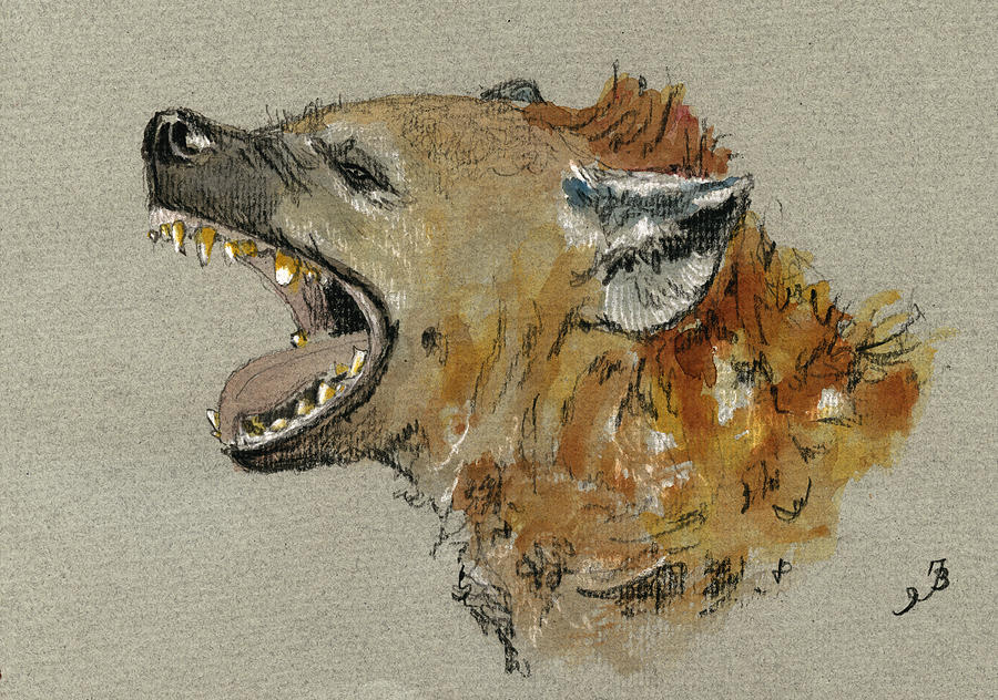 Wildlife Painting - Hyena head #1 by Juan  Bosco