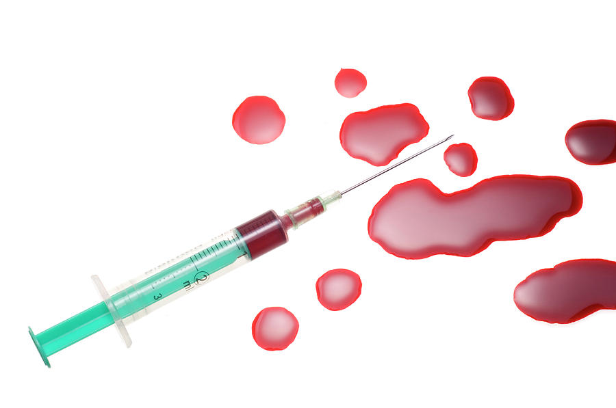 Hypodermic Needle And Spilt Blood Photograph by Daniel Sambraus/science ...