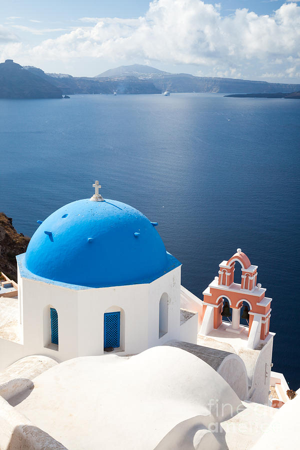 Iconic blue domed churches in Oia Santorini Greece #1 Photograph by Matteo Colombo