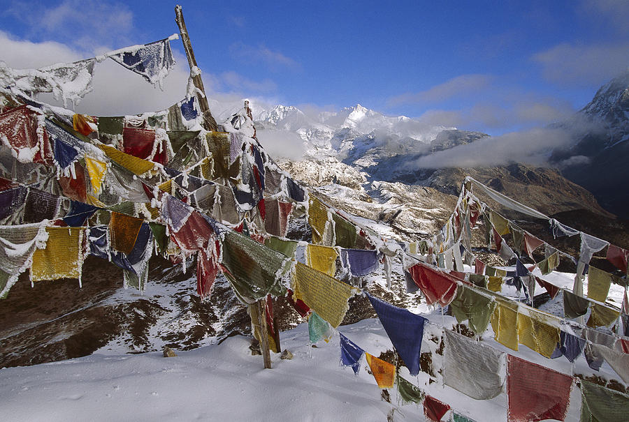 Icy Prayer Flags Himalaya Photograph by Colin Monteath