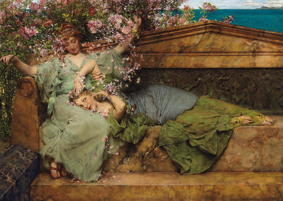 In a Rose Garden Painting by Lawrence Alma Tadema