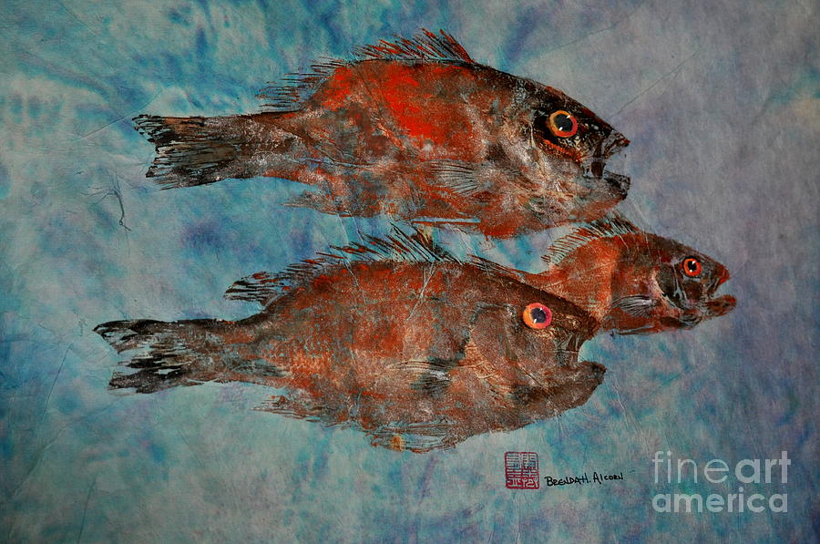 Fish Painting - In the Swim #1 by Brenda Alcorn