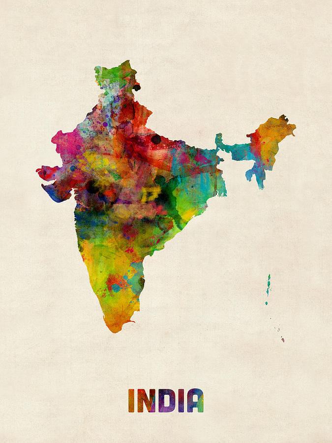 India Watercolor Map #1 Digital Art by Michael Tompsett