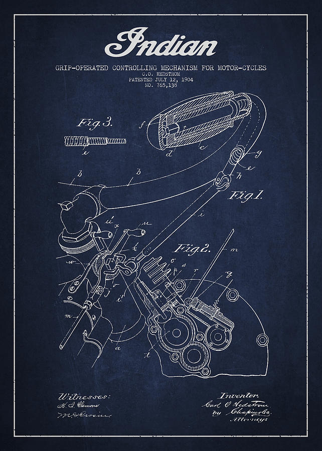 Vintage Digital Art - Indian motorcycle Patent From 1904 - Navy Blue by Aged Pixel