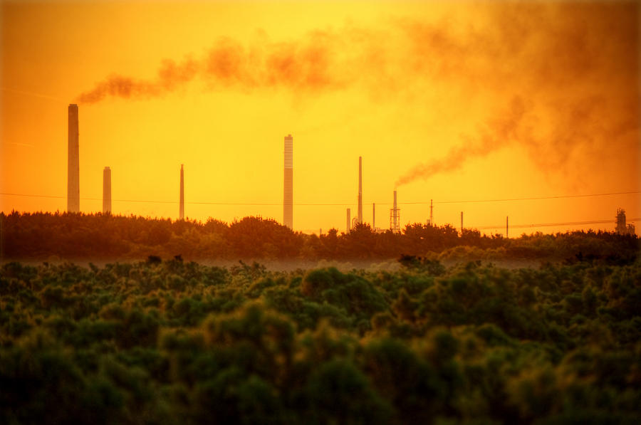 Nature Photograph - Industrial chimney stacks in natural landscape polluting the air #1 by Matthew Gibson