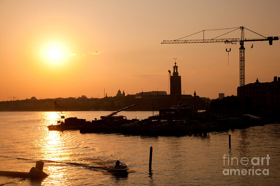 Crane Photograph - Industrial harbor at sunset and a crane #1 by Michal Bednarek