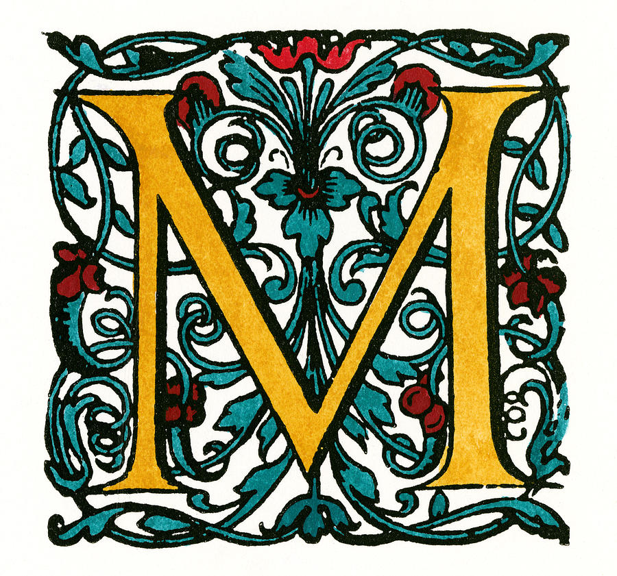 Initial m, 17th Century #1 Painting by Granger