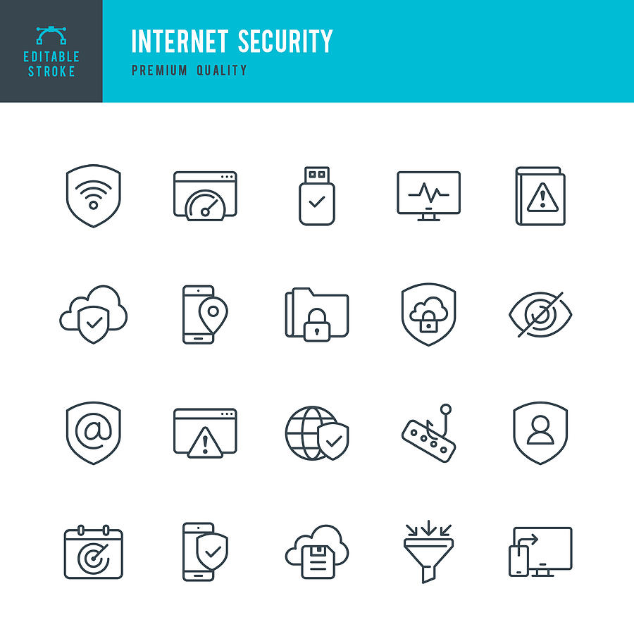 Internet Security - set of thin line vector icons #1 Drawing by Fonikum