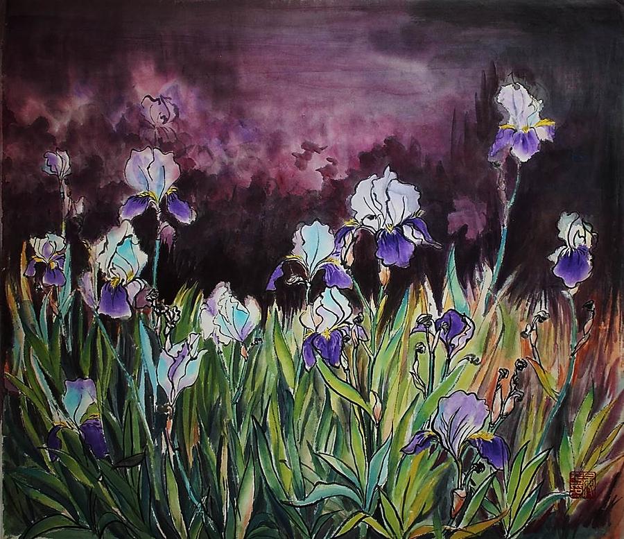 Iris in my backyard #2 Painting by Ping Yan