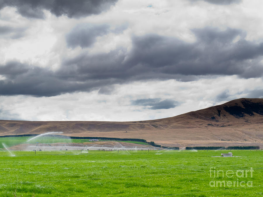 Irrigating Lush Farm Pastures In Central Otago Nz Photograph