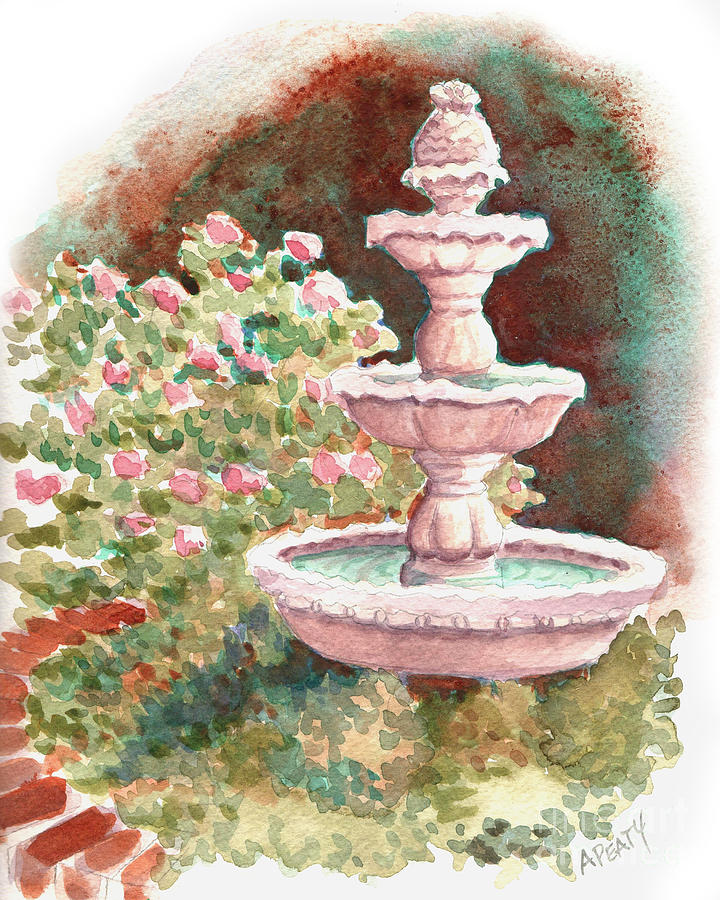 Italian Fountain Painting by Audrey Peaty