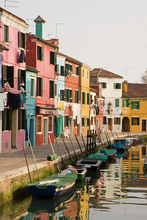 Architecture Photograph - Italy, Burano Colorful Houses Of Line #1 by Jaynes Gallery