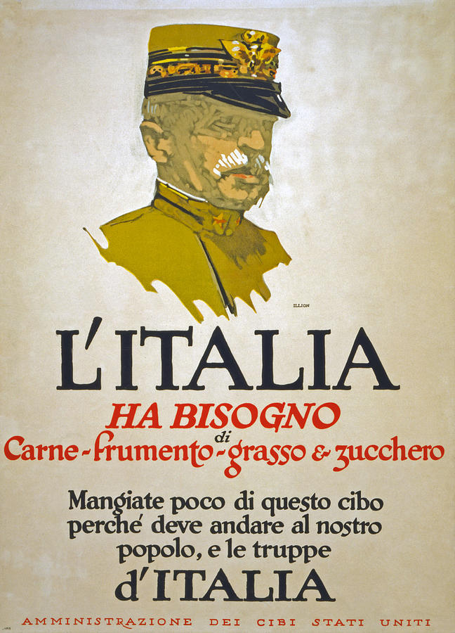 Vintage Drawing - Italy Has Need Of Meat Wheat Fat and Sugar by George Illian