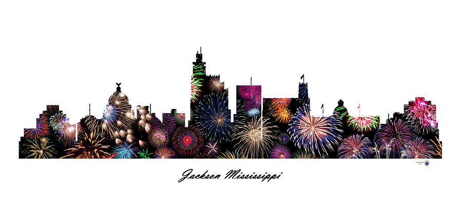 Jackson Mississippi Fireworks Skyline #1 Digital Art by Gregory Murray