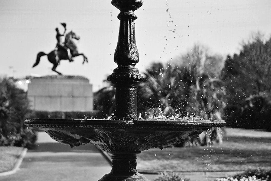 Black And White Photograph - Jackson Square Fountain #1 by Chris Moore