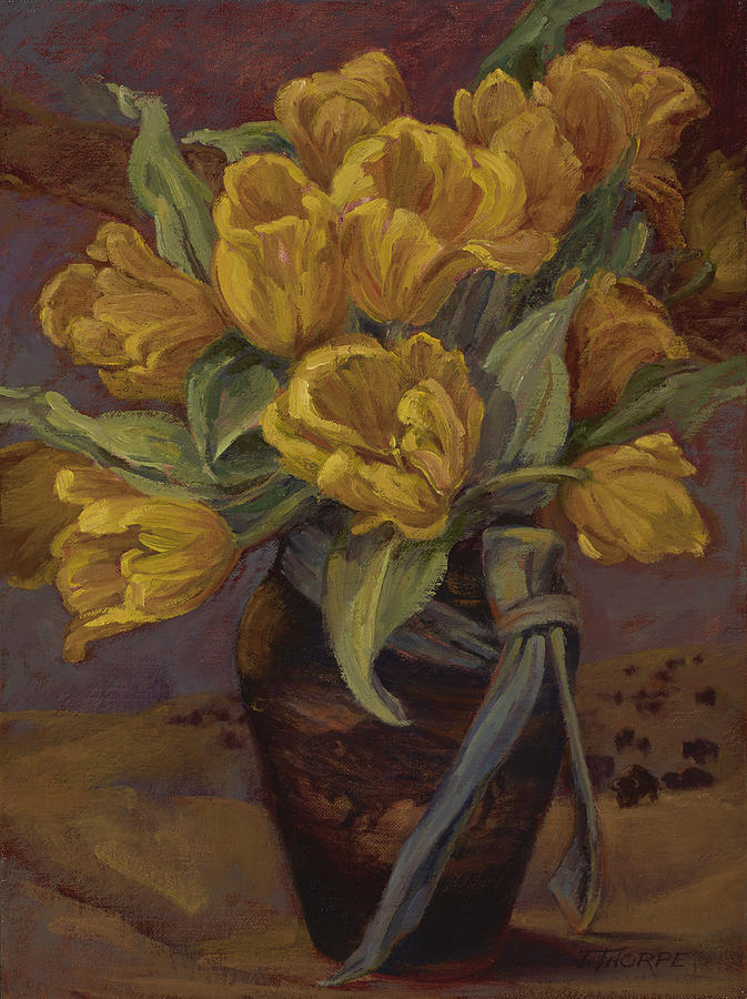 Yellow Tulips- and Buffalo Dreams Painting by Jane Thorpe