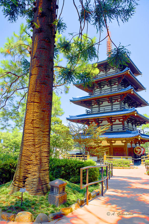 Japanese Pagoda Epcot Walt Disney World #1 Digital Art by A Macarthur Gurmankin