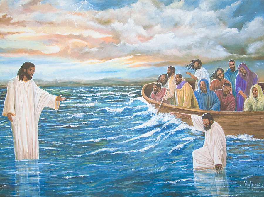 Jesus Walking On Water Drawing by Volmar Etienne