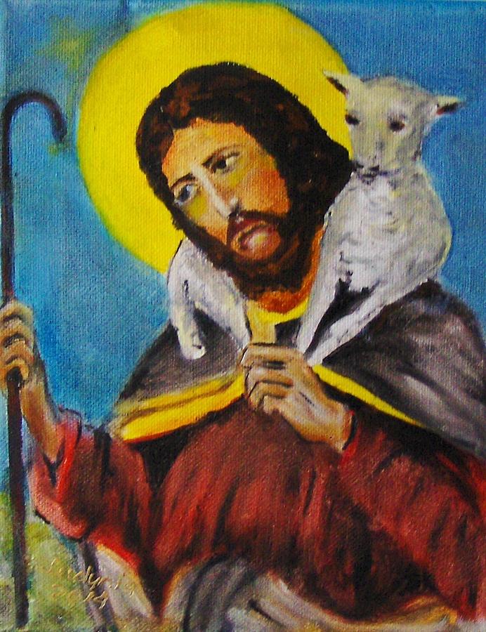Jesus With A Lamb #1 Painting by Ryszard Ludynia