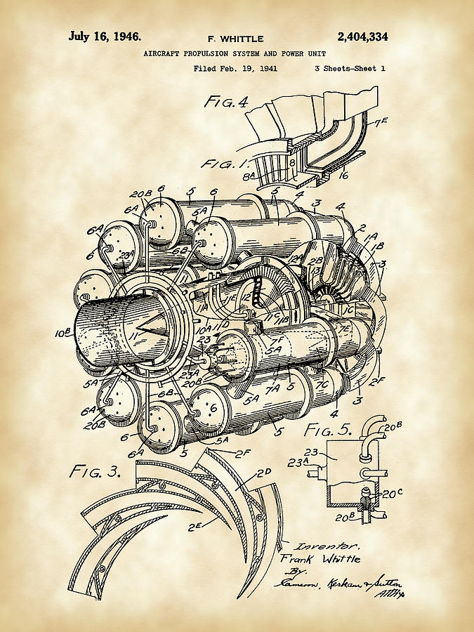 Jet Digital Art - Jet Engine Patent 1941 - Vintage by Stephen Younts