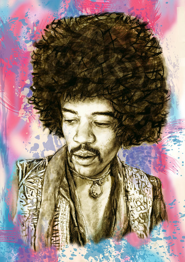 Jimi Hendrix stylised pop art drawing potrait poster Drawing by Kim ...