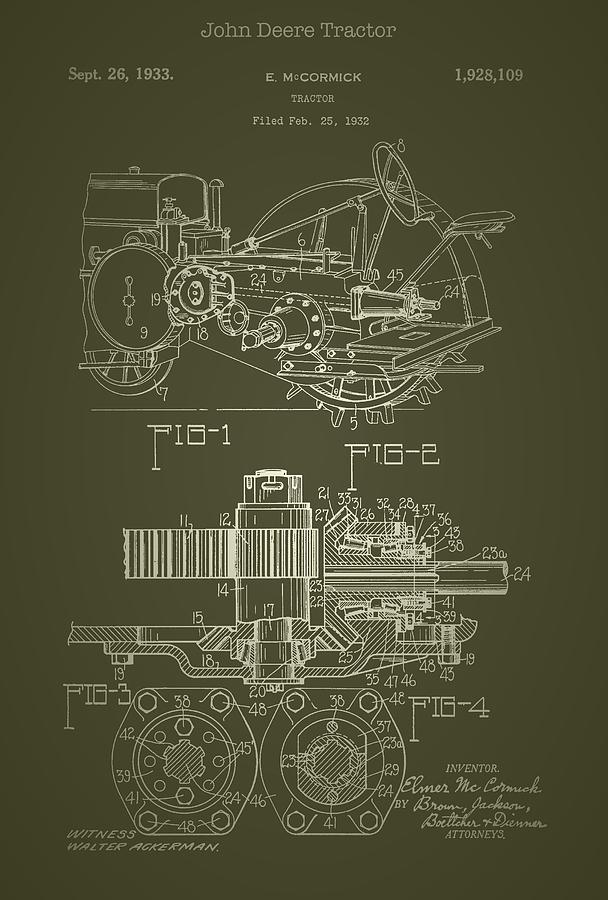 John Deere Tractor Patent 1933 #1 Drawing by Mountain Dreams