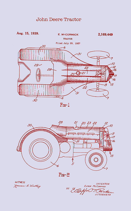 John Deere Tractor Patent 1939 #1 Drawing by Mountain Dreams